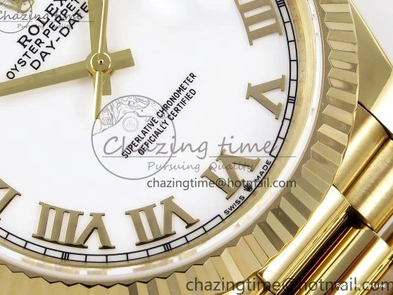0518 Day Date 40 YG JDF Gain Weight 904L Steel White Roman Dial on President Bracelet VR3255 V Functional 1369